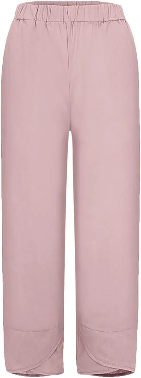 Capri Pants for Women Boho Summer Elastic Waist Casual Pants Butterfly Lightweight Straight Leg Trousers