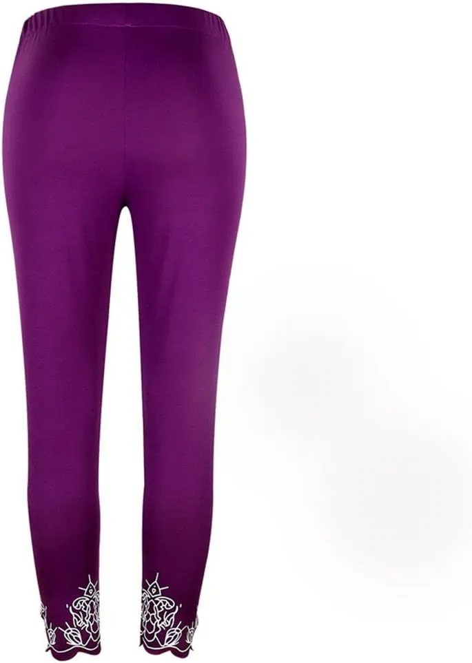 Capris Pants for Women High Waisted Yoga Cropped Pants Plus Size Summer Athletic Exercise Workout Lace Leggings Tights