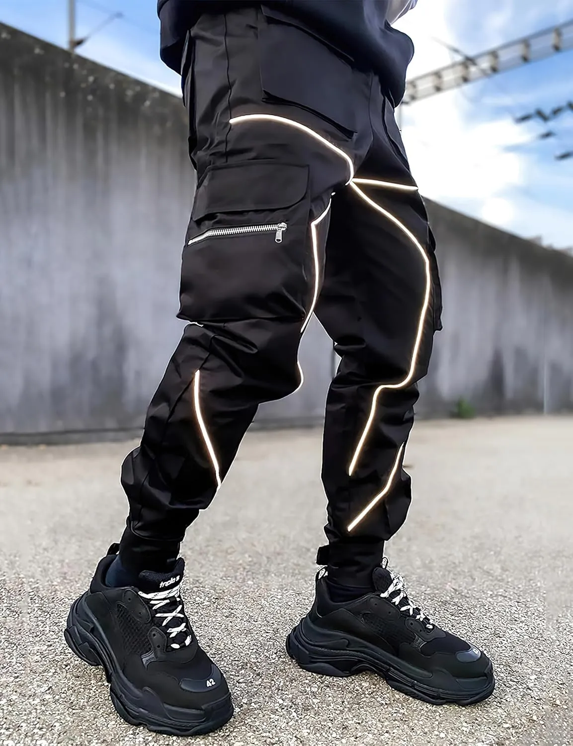 Cargo Pants for Men Reflective Joggers Tactical Sweatpants Mens Techwear Harem