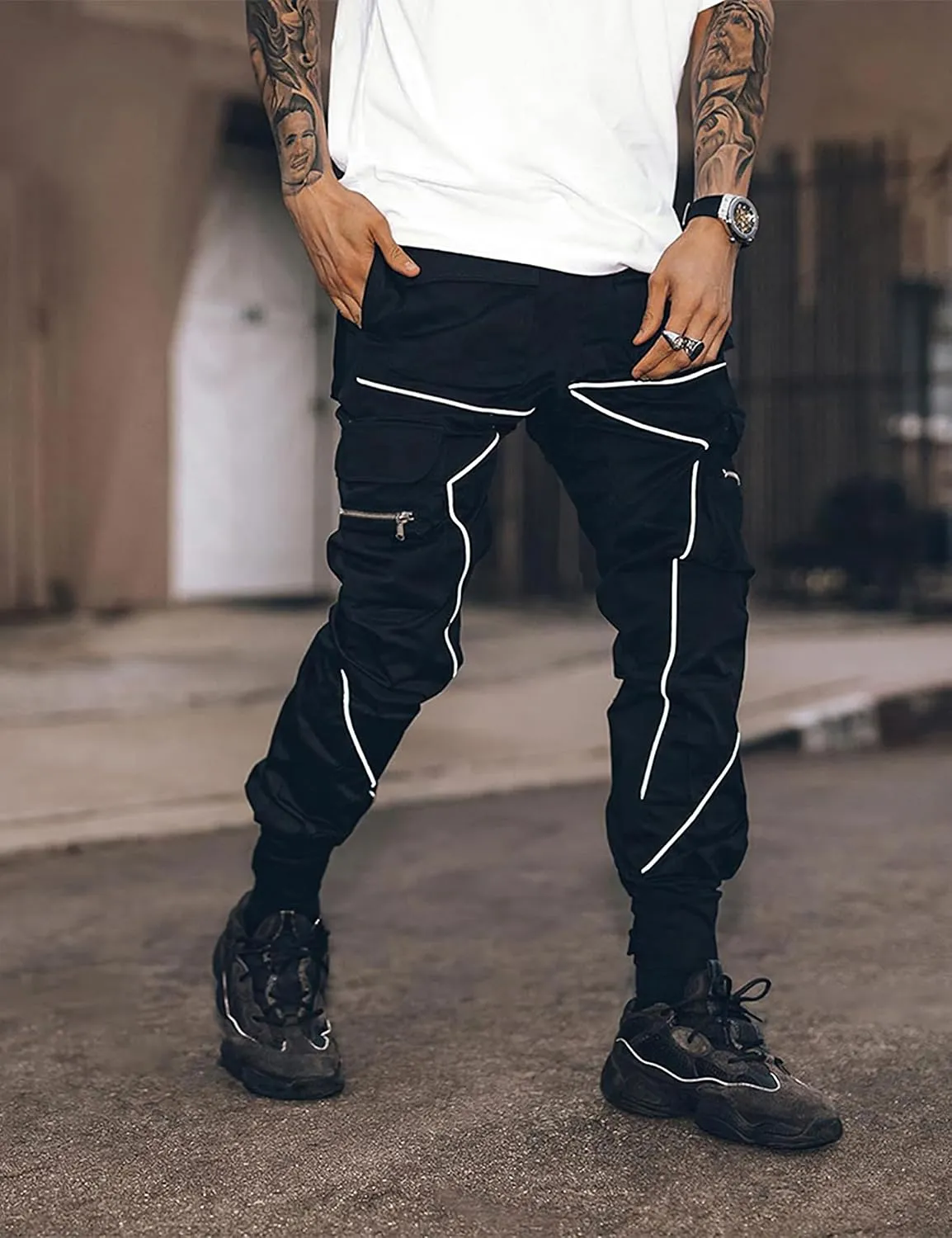 Cargo Pants for Men Reflective Joggers Tactical Sweatpants Mens Techwear Harem