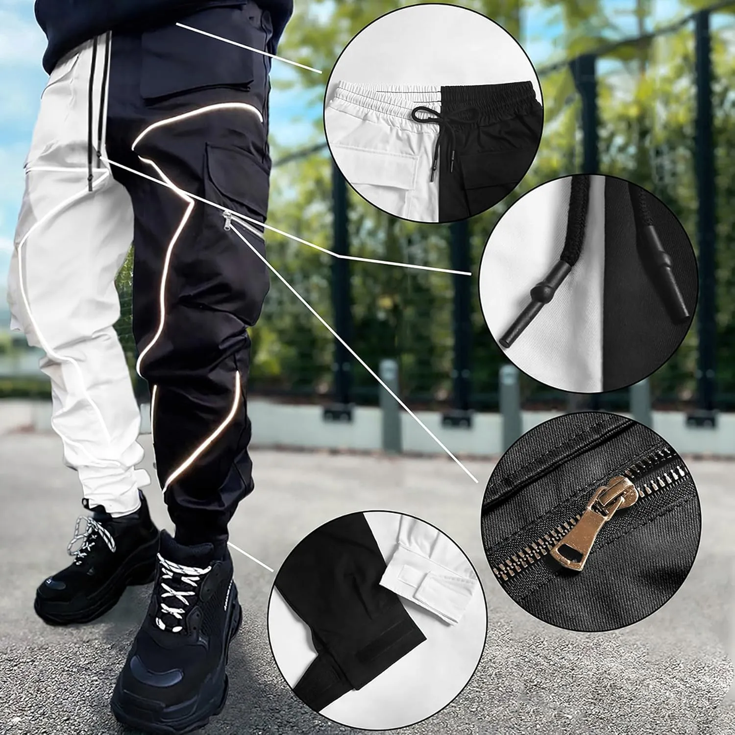 Cargo Pants for Men Reflective Joggers Tactical Sweatpants Mens Techwear Harem