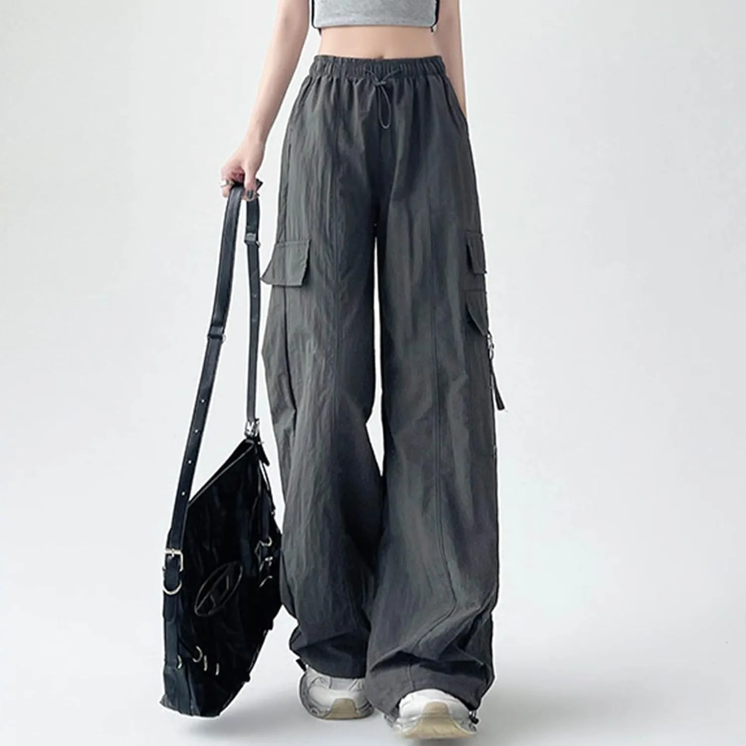 Cargo Pants for Women Summer Wide Leg Pants Elastic High Waist Loose Fit Comfy Casual Trousers with Pockets 2025