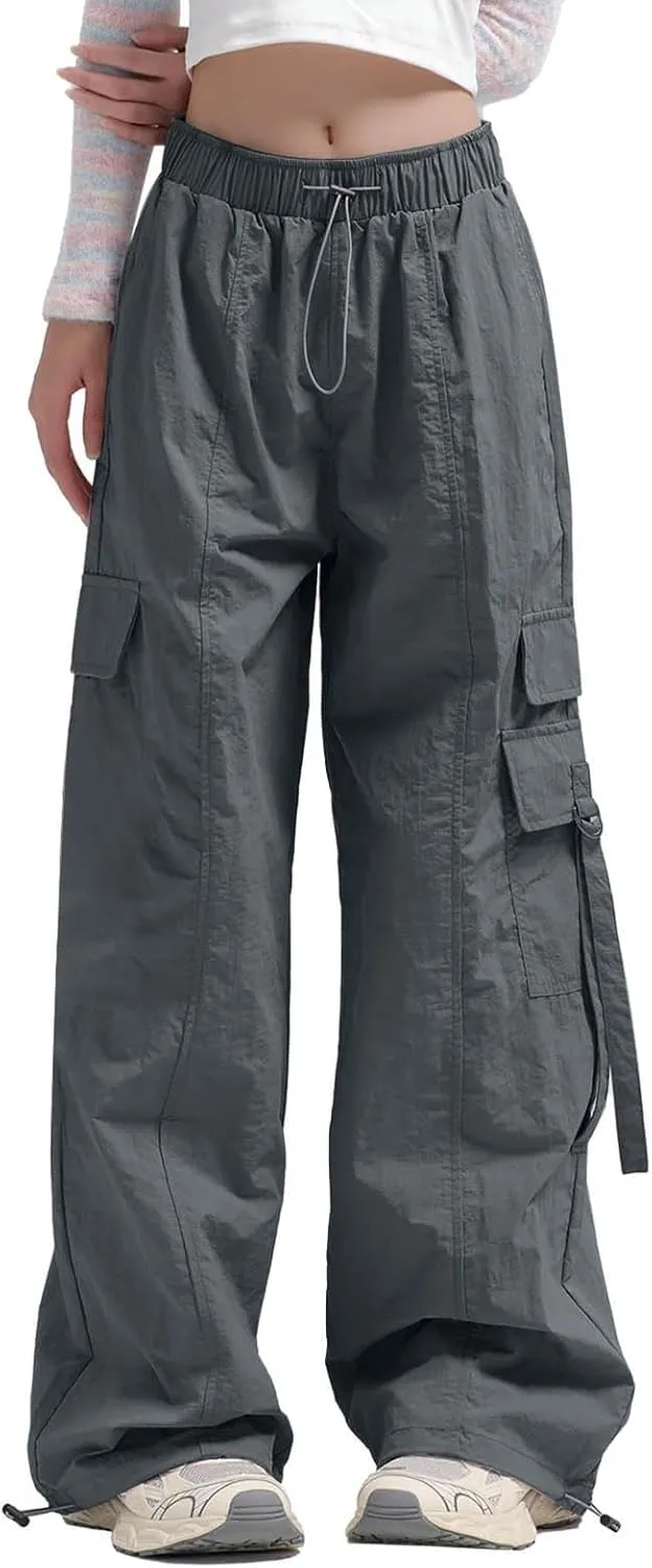 Cargo Pants for Women Summer Wide Leg Pants Elastic High Waist Loose Fit Comfy Casual Trousers with Pockets 2025