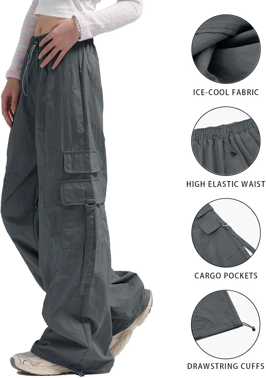 Cargo Pants for Women Summer Wide Leg Pants Elastic High Waist Loose Fit Comfy Casual Trousers with Pockets 2025