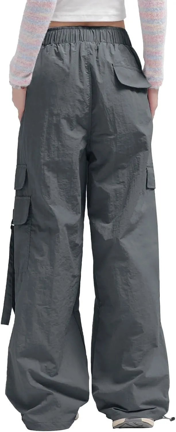 Cargo Pants for Women Summer Wide Leg Pants Elastic High Waist Loose Fit Comfy Casual Trousers with Pockets 2025
