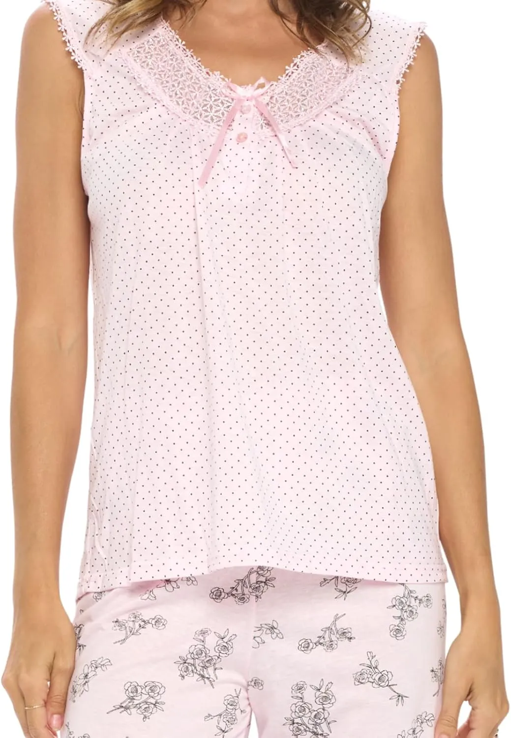 Casual Nights Women's Lace Sleeveless Top and Capri Bottom Sleepwear Pajama Set