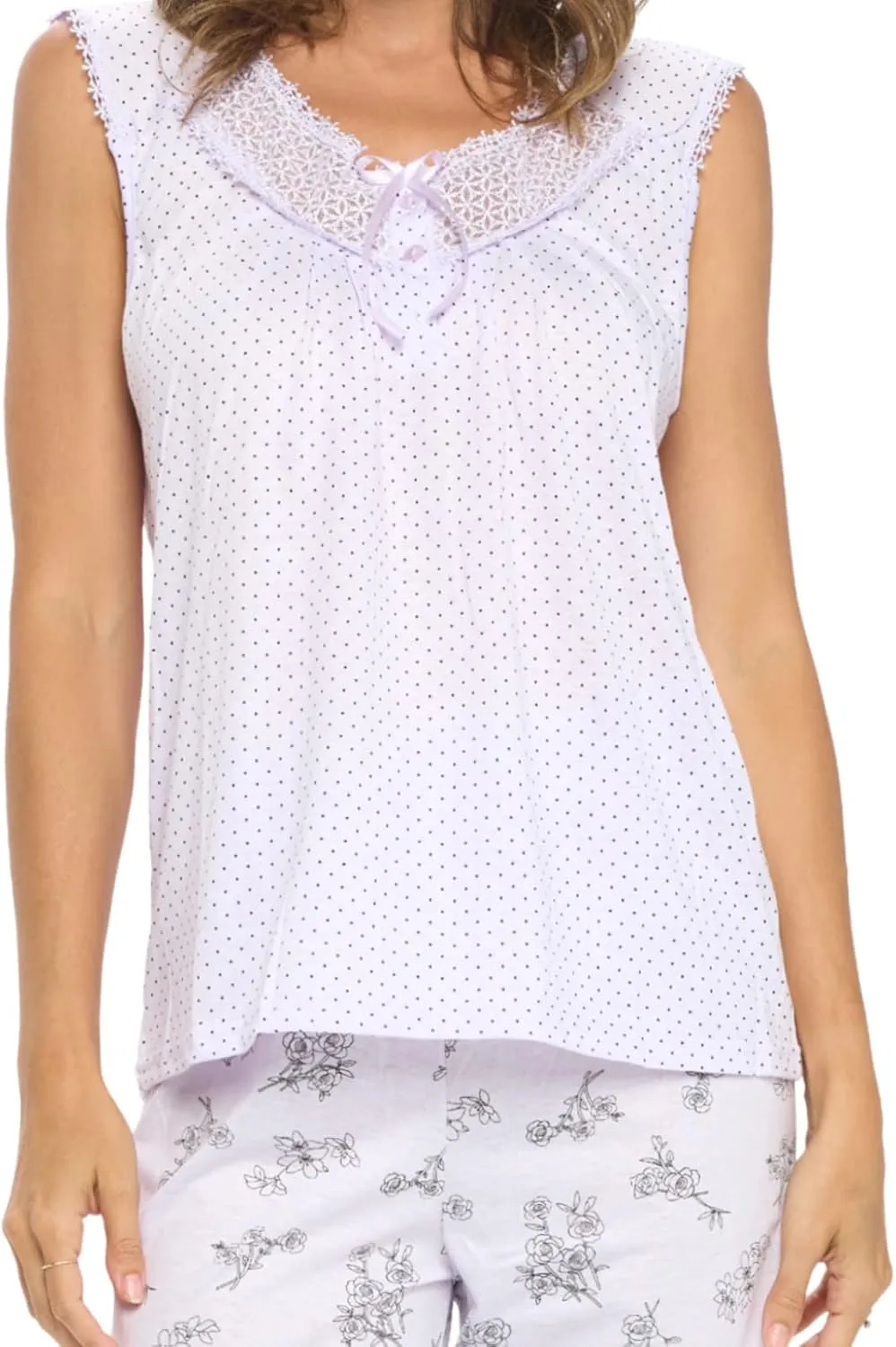 Casual Nights Women's Lace Sleeveless Top and Capri Bottom Sleepwear Pajama Set