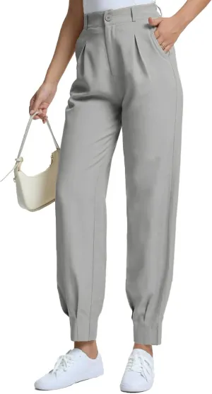 Casual Work Pants Women High Waisted with Pockets Ankle Length Business Traped Slacks Pants Trousers
