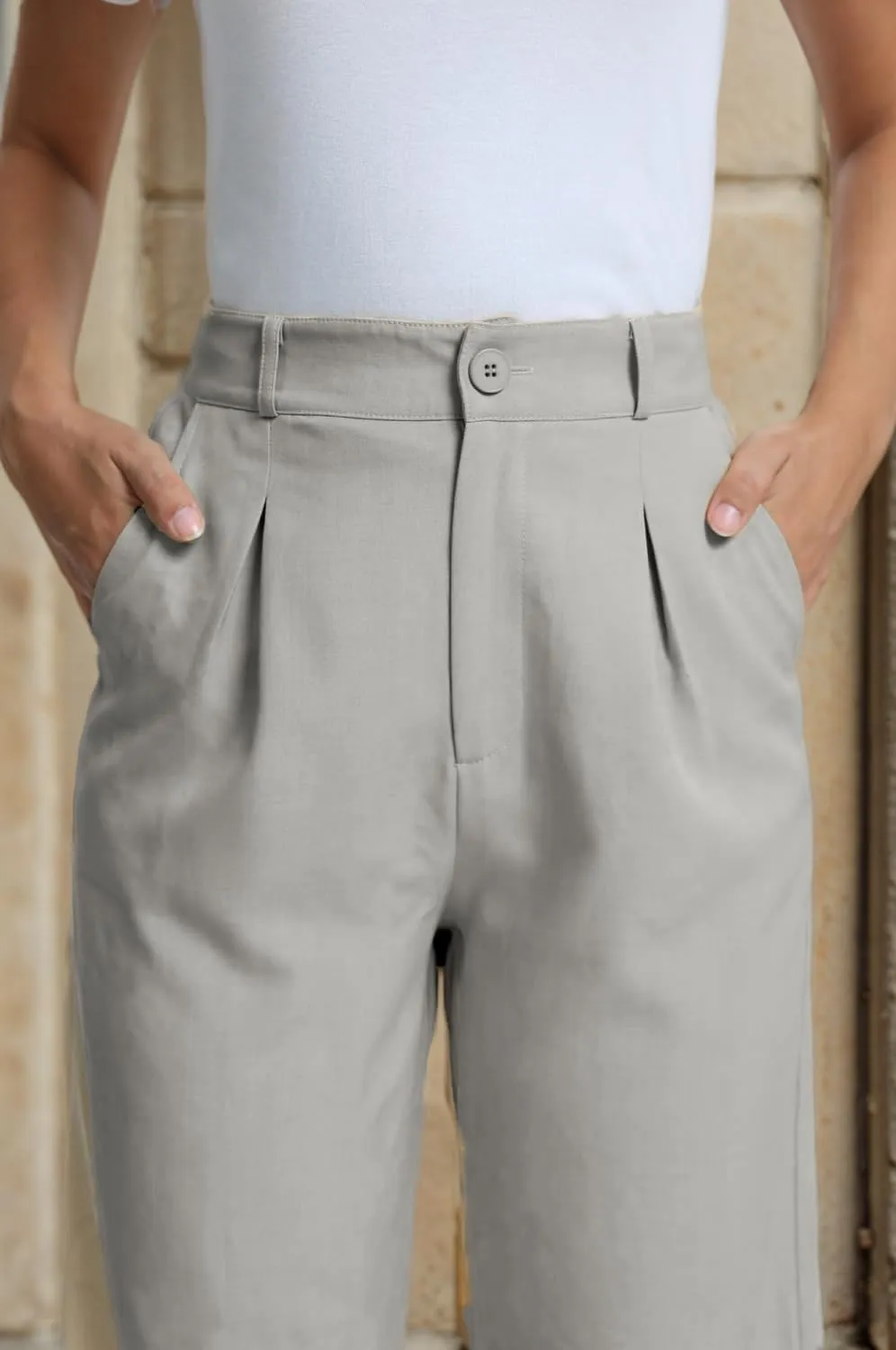 Casual Work Pants Women High Waisted with Pockets Ankle Length Business Traped Slacks Pants Trousers
