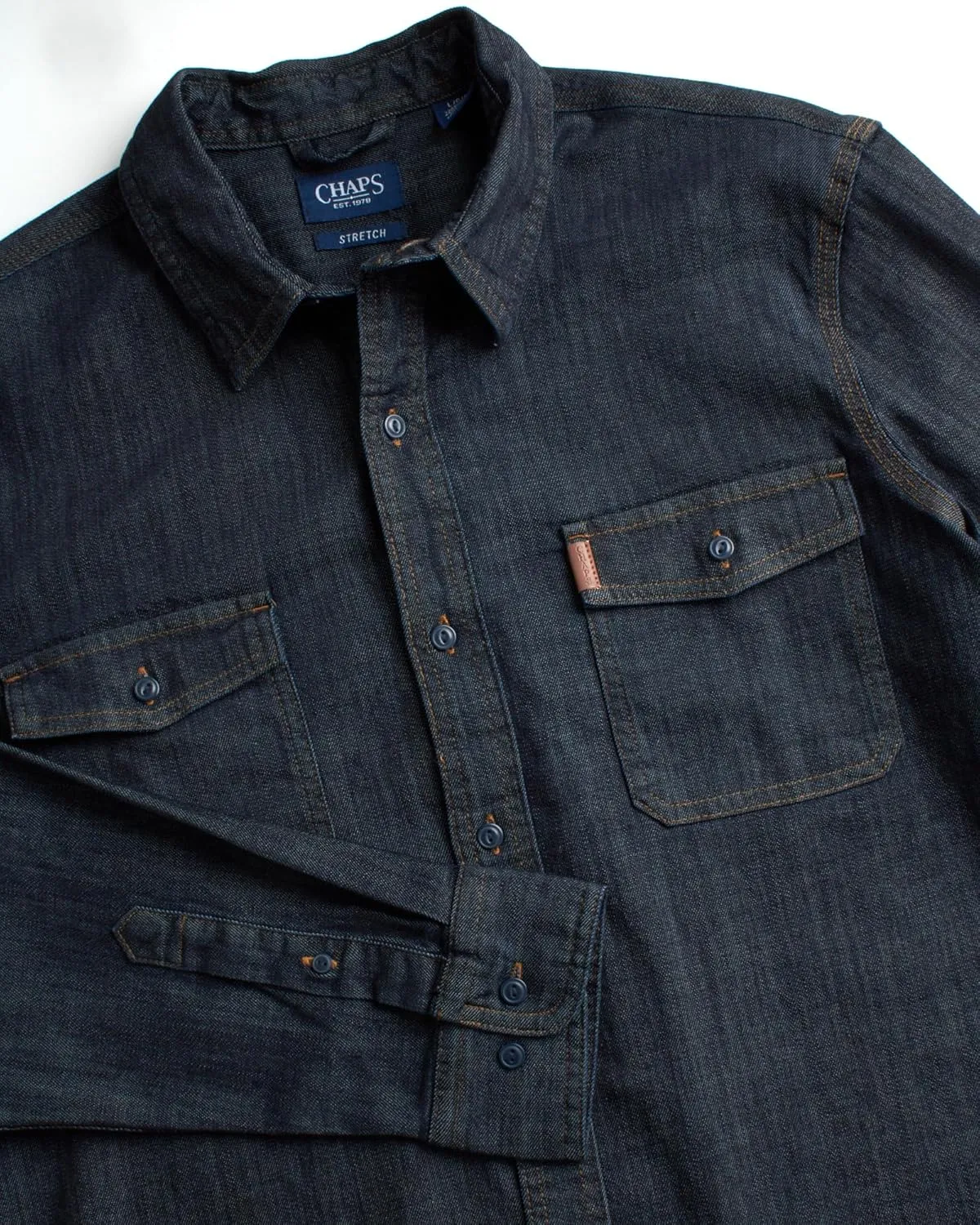 Chaps Mens Big and Tall Shirt - Comfort Stretch Button Down Denim Shirt - Long Sleeve Collared Shirt for Men, L-4X Big & Tall