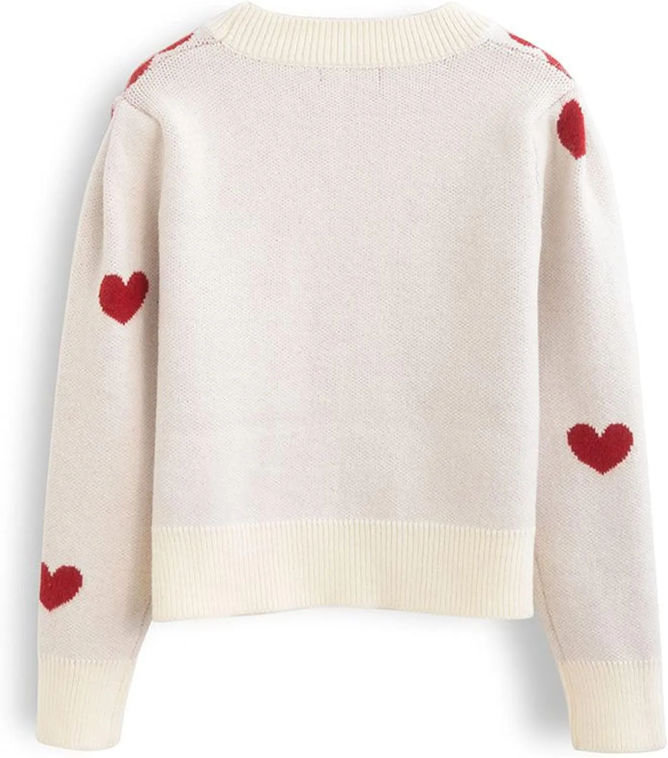 CHICWISH Women's Red/Ivory Soft Heart Cropped Knit Cardigan