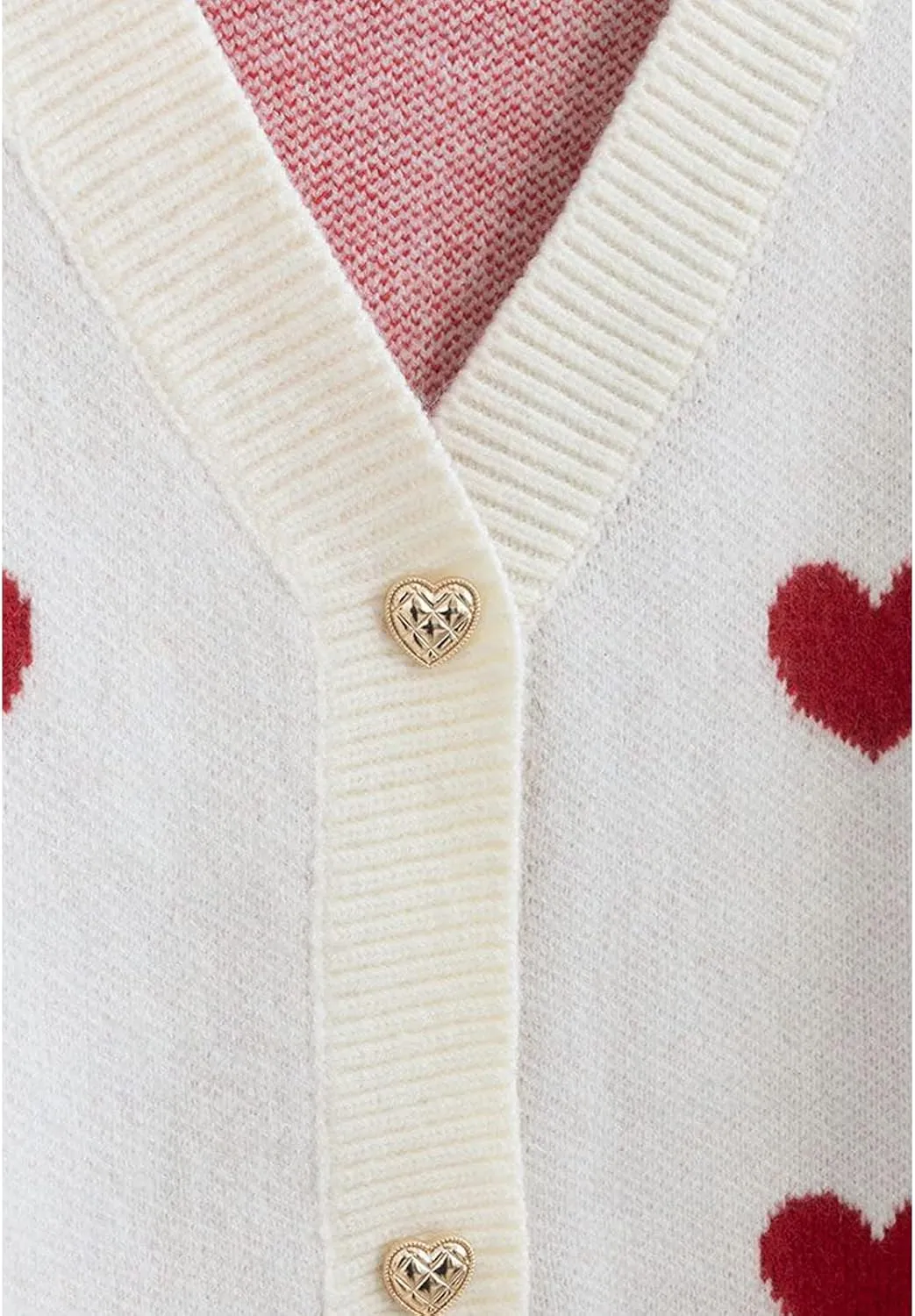 CHICWISH Women's Red/Ivory Soft Heart Cropped Knit Cardigan