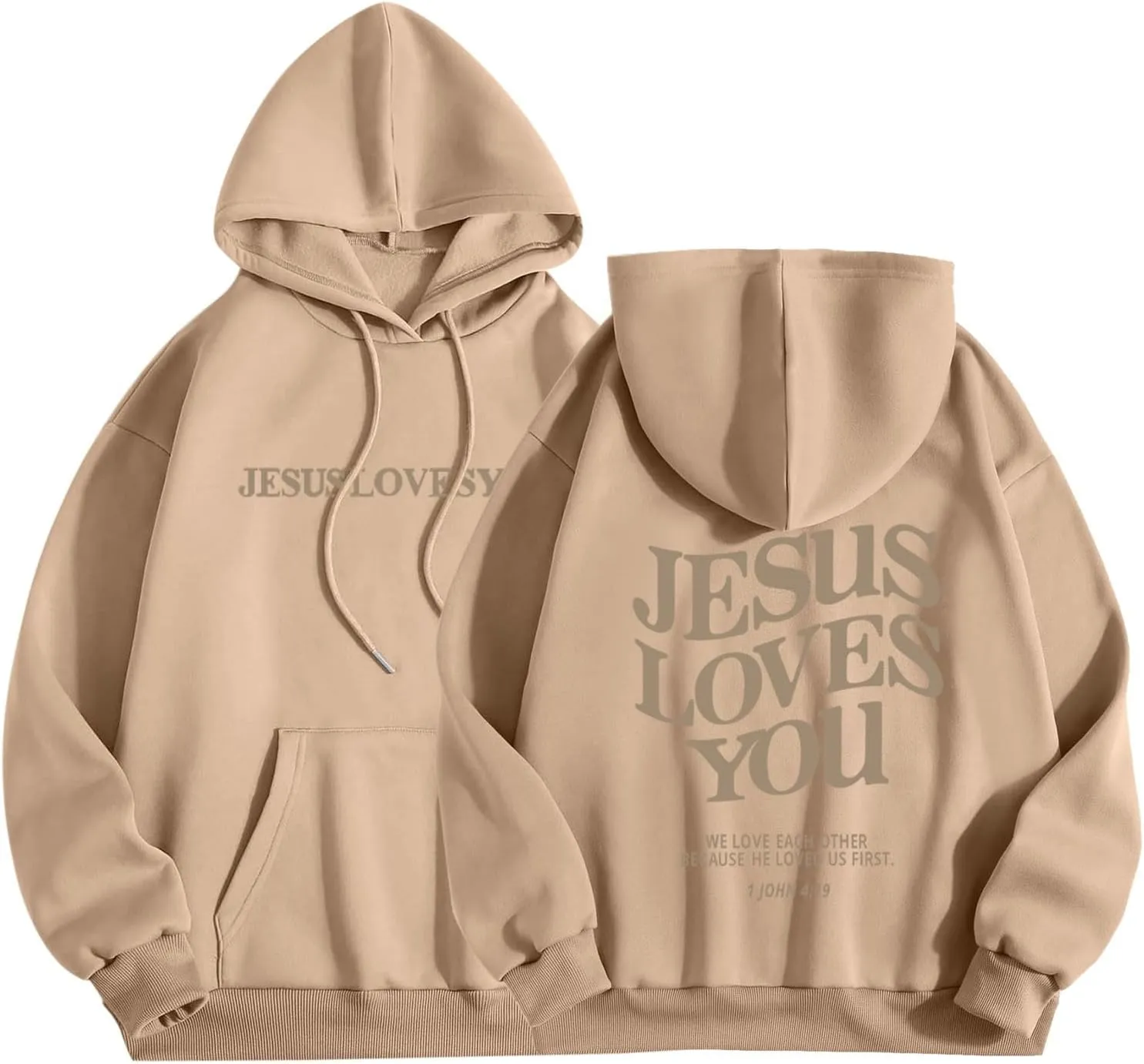 Christian Hoodie Women Jesus Loves You Letter Graphic Y2K Preppy Oversized Sweatshirt Long Sleeve Fall Pullover Tops