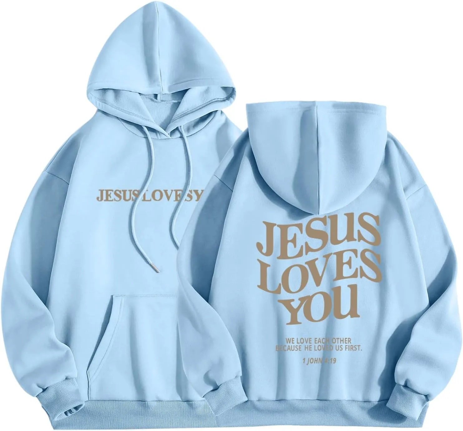 Christian Hoodie Women Jesus Loves You Letter Graphic Y2K Preppy Oversized Sweatshirt Long Sleeve Fall Pullover Tops