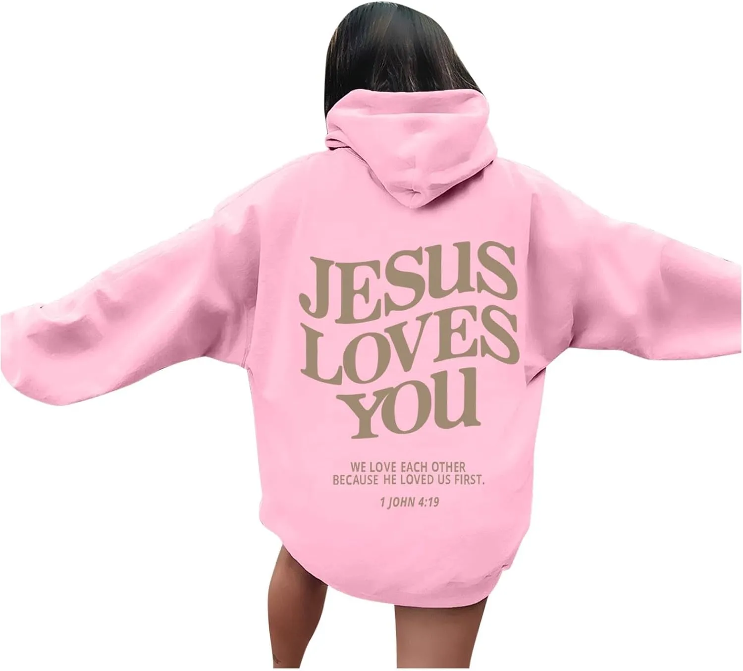 Christian Hoodie Women Jesus Loves You Letter Graphic Y2K Preppy Oversized Sweatshirt Long Sleeve Fall Pullover Tops