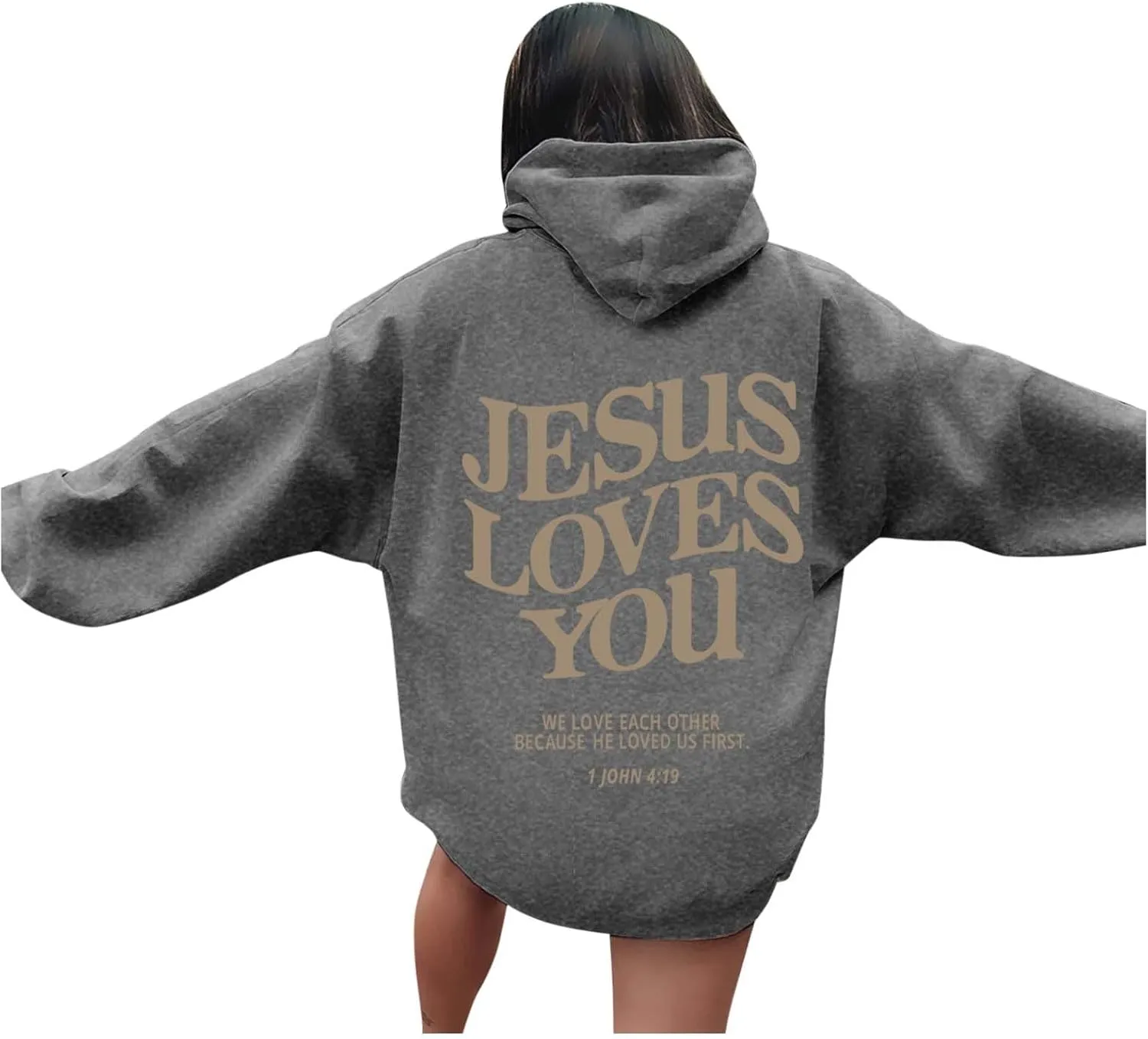 Christian Hoodie Women Jesus Loves You Letter Graphic Y2K Preppy Oversized Sweatshirt Long Sleeve Fall Pullover Tops