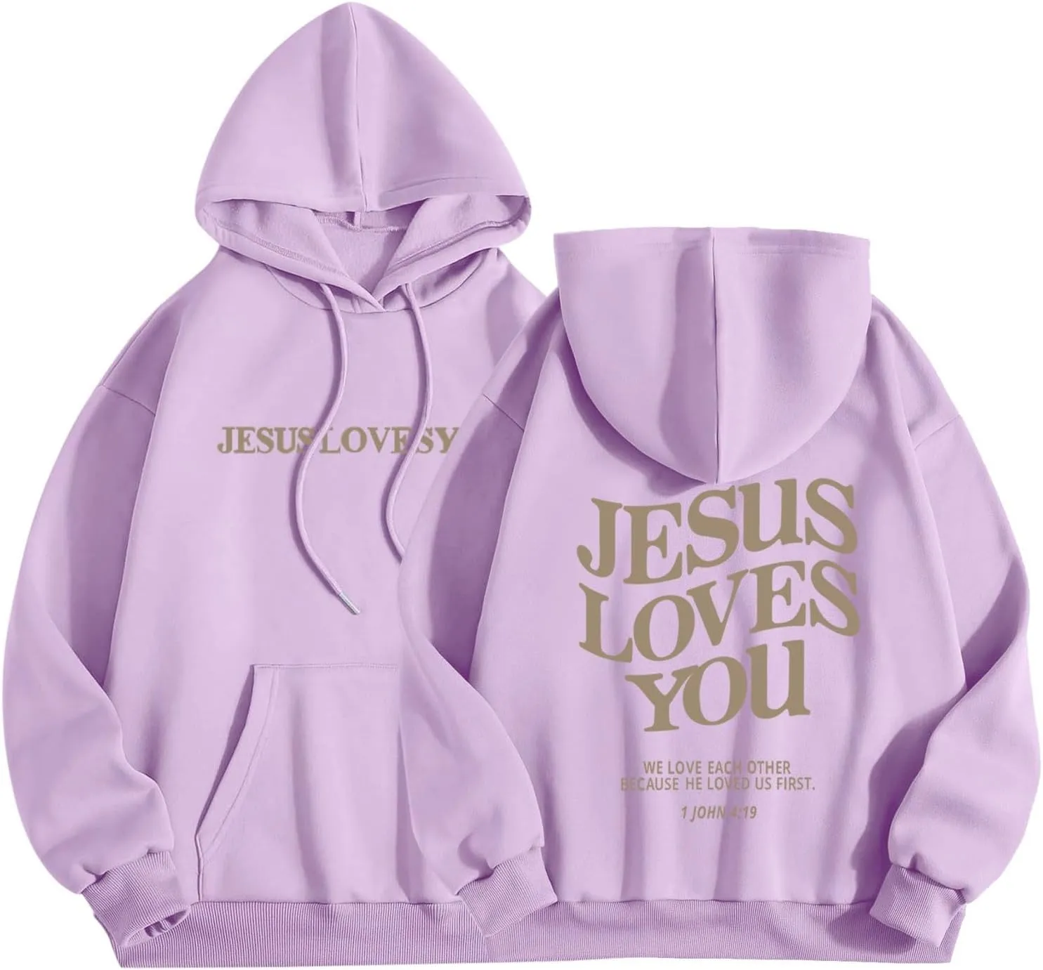 Christian Hoodie Women Jesus Loves You Letter Graphic Y2K Preppy Oversized Sweatshirt Long Sleeve Fall Pullover Tops