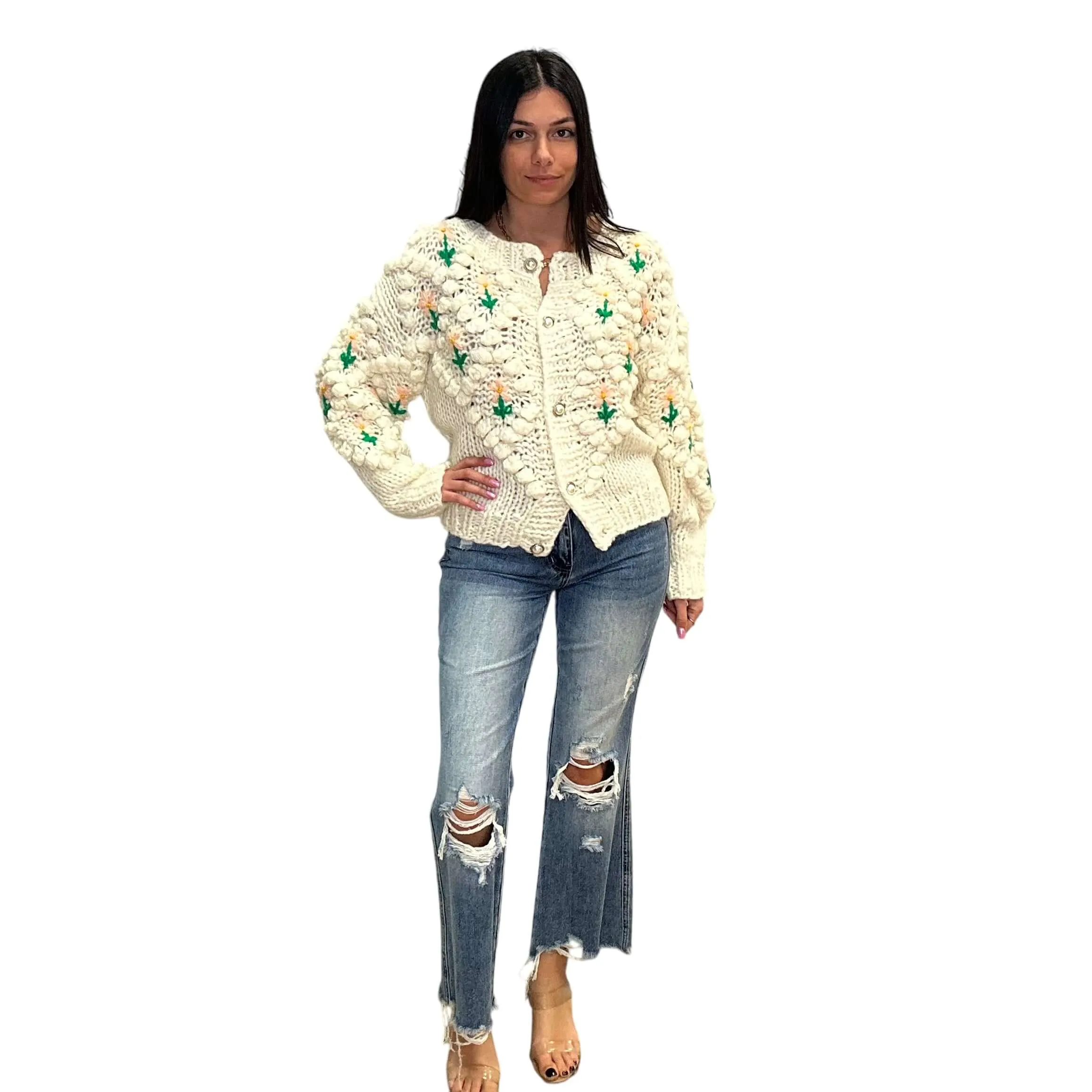 Chunky Knit Floral Cardigan