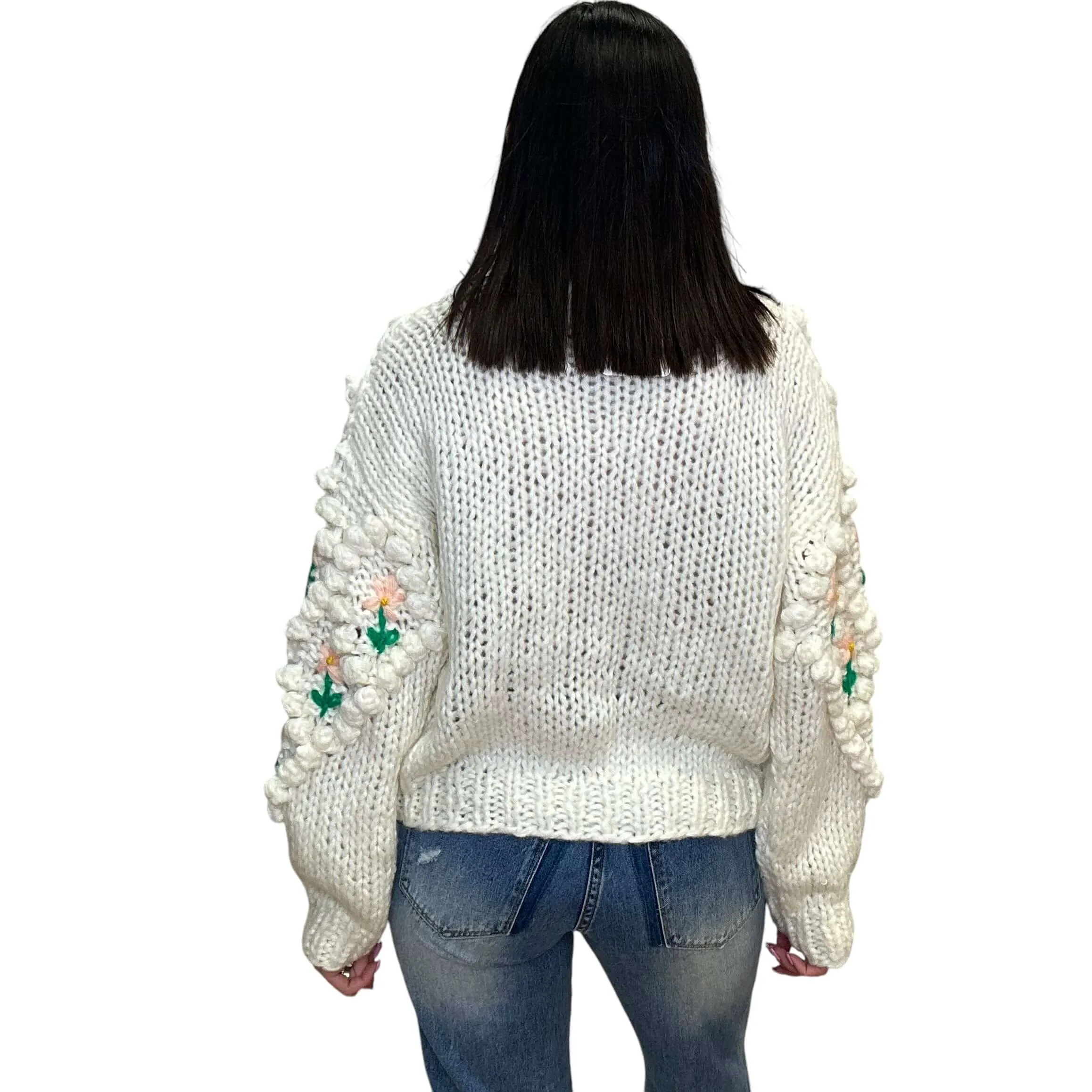Chunky Knit Floral Cardigan