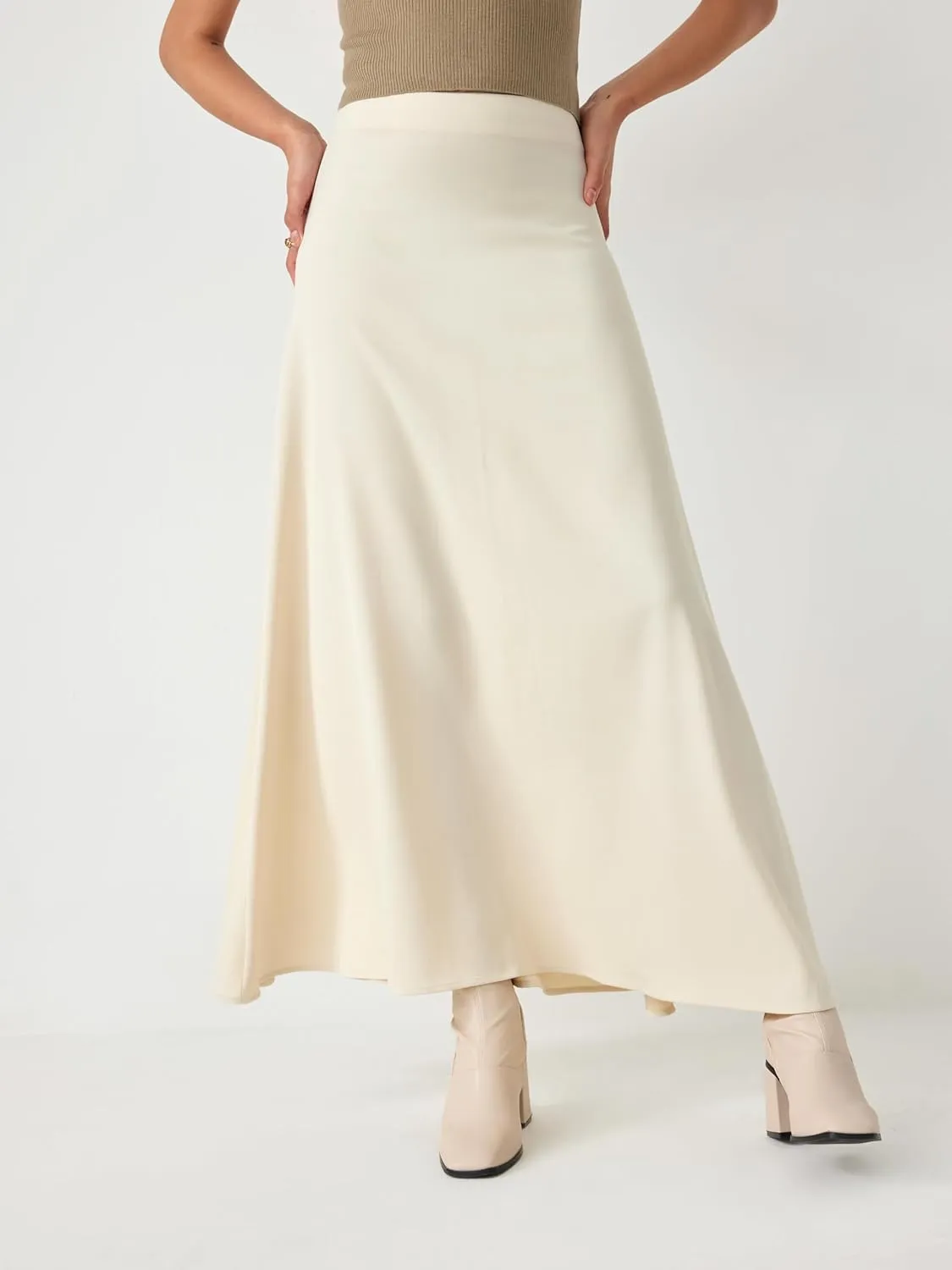 CIDER High Waist Solid Pleated Maxi Skirt