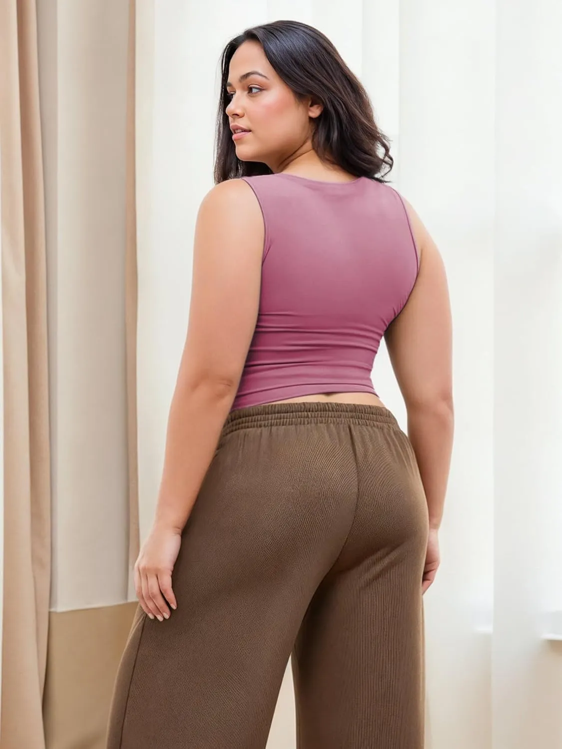 CIDER Plus Size Tops for Women Sleeveless Ruched Crew Neck Crop Tank Top Summer Casual Outfits