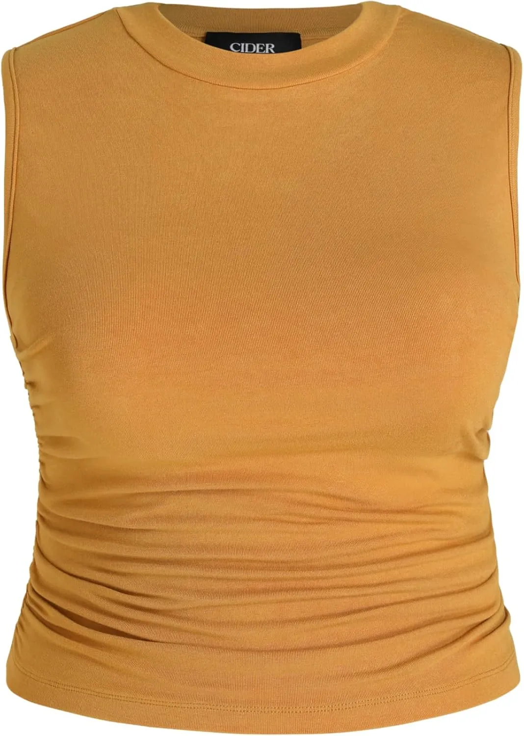 CIDER Plus Size Tops for Women Sleeveless Ruched Crew Neck Crop Tank Top Summer Casual Outfits