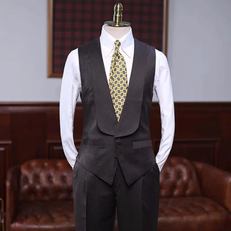Coffee Striped Notched Lapel Three Pieces Business Suits Wedding Party Wear Prom Suits