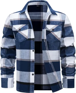 Cotrasen Mens Flannel Shirts Long Sleeve Cotton Flannel Shirt for Men Casual Button Up Plaid T-Shirt with 2 Pockets