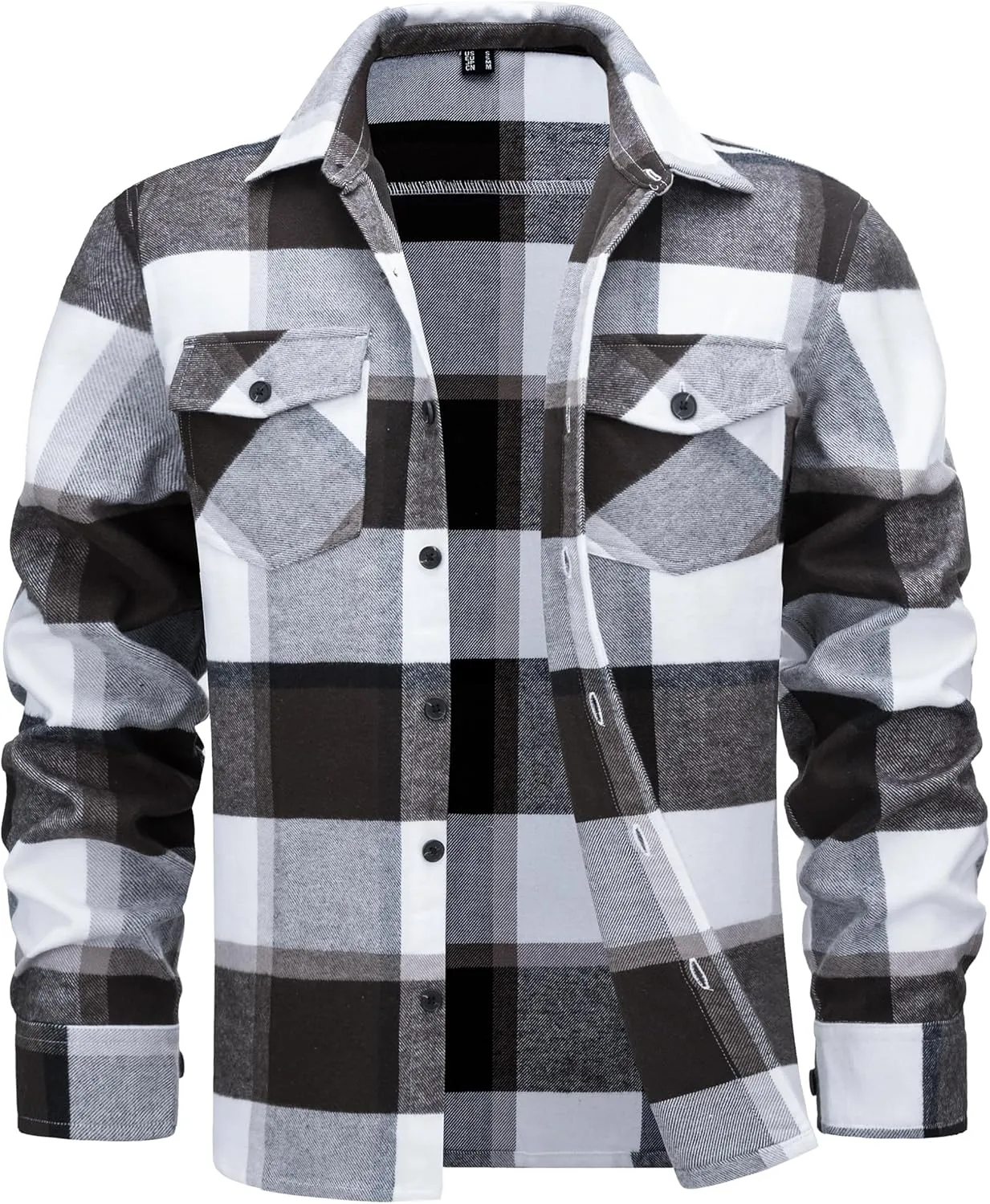 Cotrasen Mens Flannel Shirts Long Sleeve Cotton Flannel Shirt for Men Casual Button Up Plaid T-Shirt with 2 Pockets
