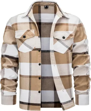 Cotrasen Mens Flannel Shirts Long Sleeve Cotton Flannel Shirt for Men Casual Button Up Plaid T-Shirt with 2 Pockets