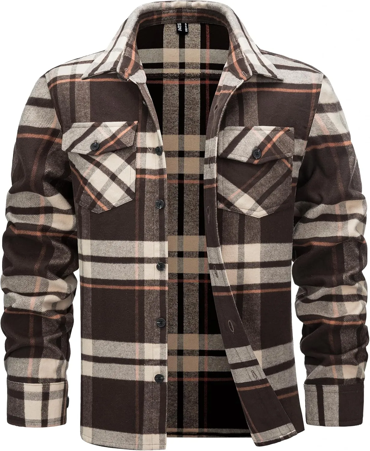Cotrasen Mens Flannel Shirts Long Sleeve Cotton Flannel Shirt for Men Casual Button Up Plaid T-Shirt with 2 Pockets