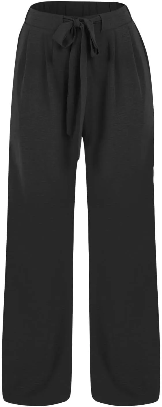 Cotton Linen Pants Women Plus Size,Summer Wide Leg Palazzo Pants High Waist Tie Knot Trousers,Loose Vacation Outfits