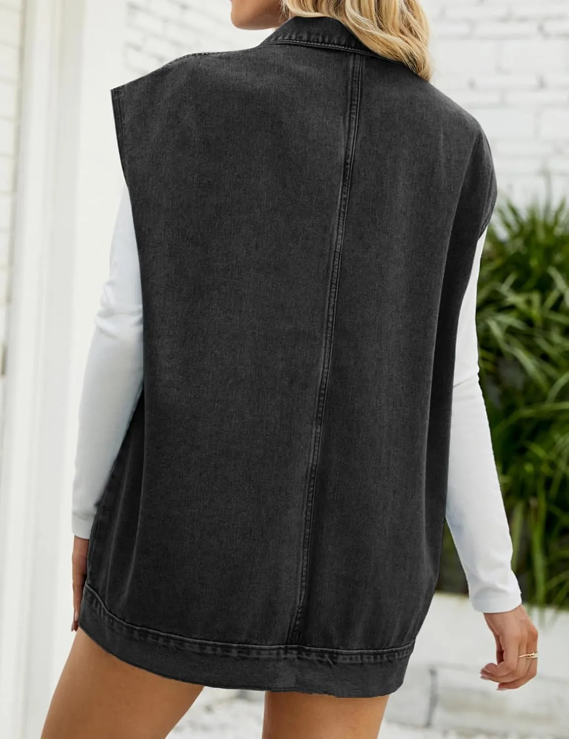 COZYPOIN Womens Denim Vest Oversized Button Down Sleeveless Denim Jean Vest Trendy Vintage Jacket Waistcoat with Pockets