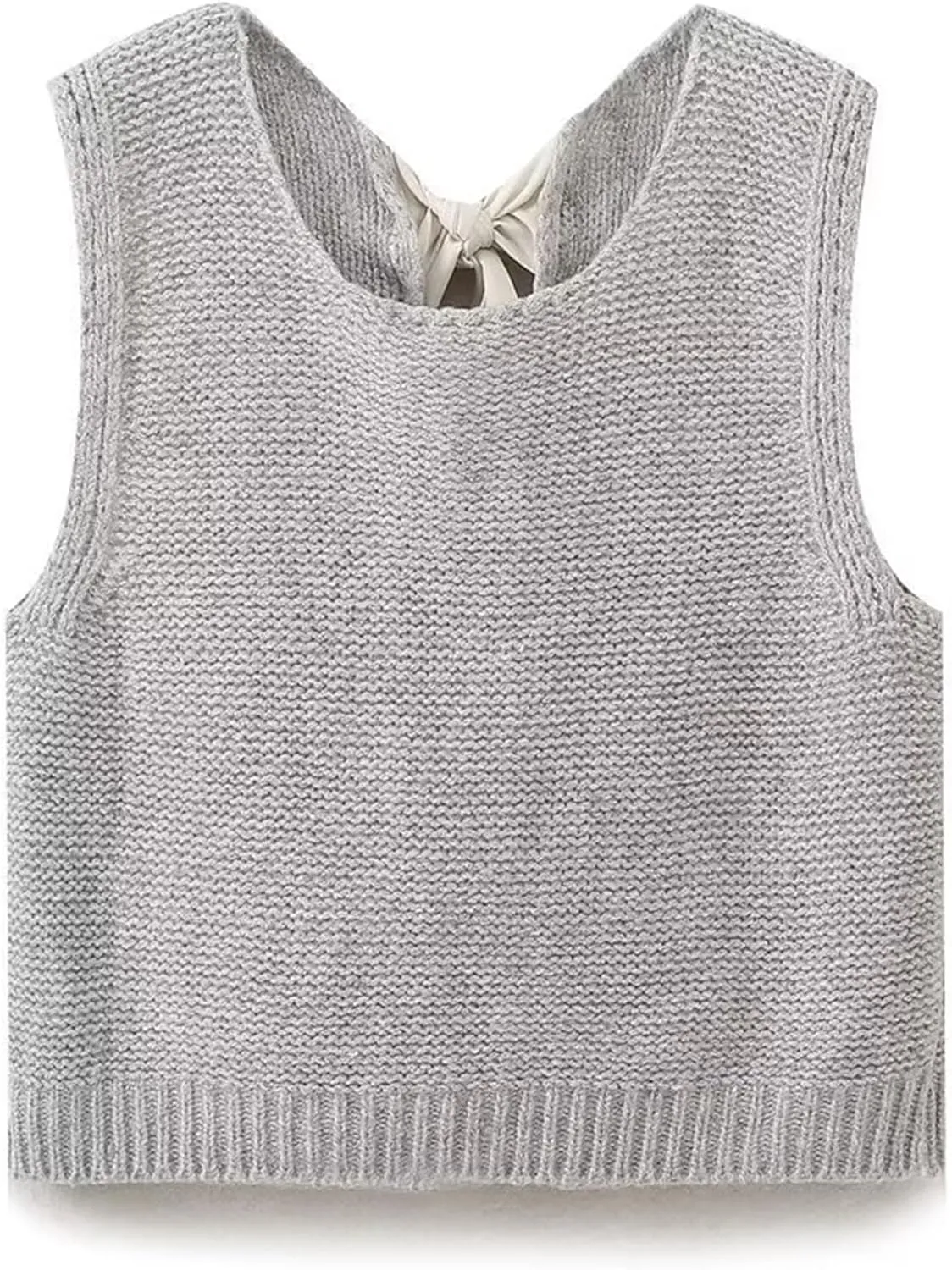 COZYPOIN Womens Sweater Vest Cute Bow Tie Back Sleeveless Open Back Crop Top Y2K Casual Knit Cardigan Vest Tank Tops