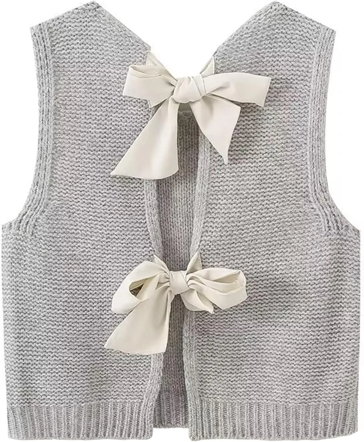 COZYPOIN Womens Sweater Vest Cute Bow Tie Back Sleeveless Open Back Crop Top Y2K Casual Knit Cardigan Vest Tank Tops