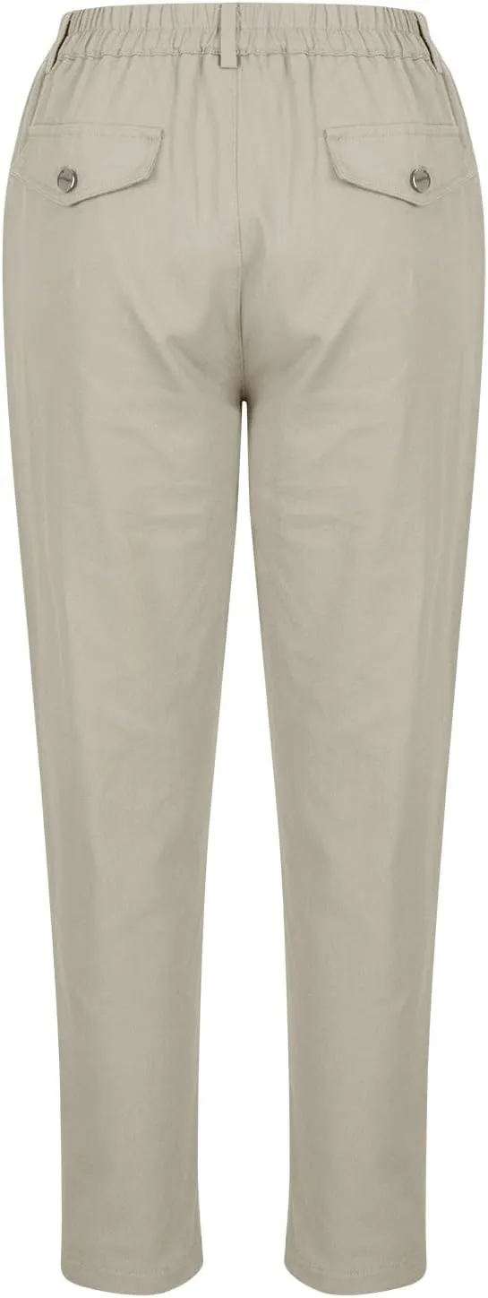 Cropped Dress Pants for Women Business Casual High Waist Ankle Work Pants Straight Leg Capri Trousers with Pockets