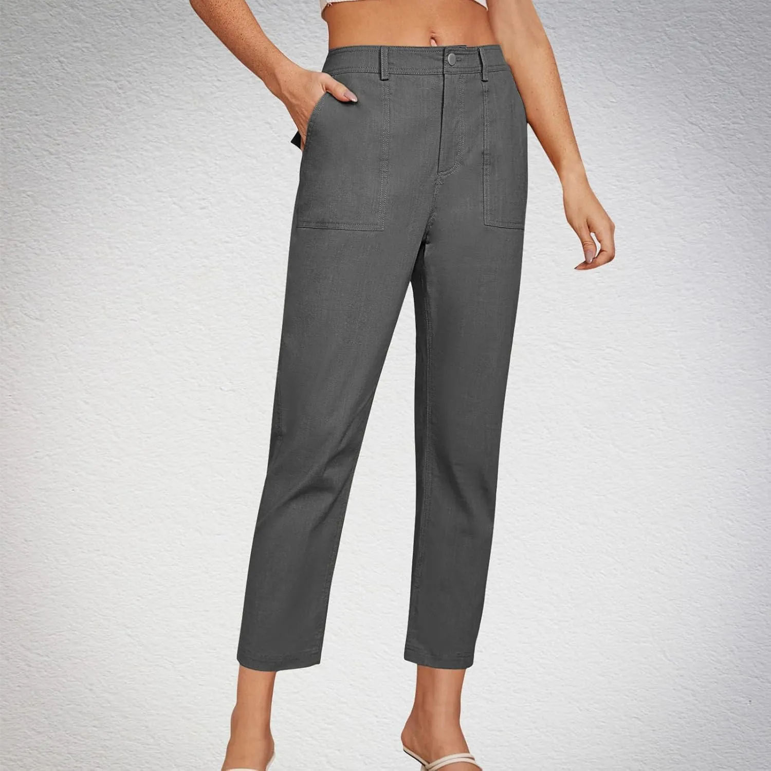 Cropped Dress Pants for Women Business Casual High Waist Ankle Work Pants Straight Leg Capri Trousers with Pockets