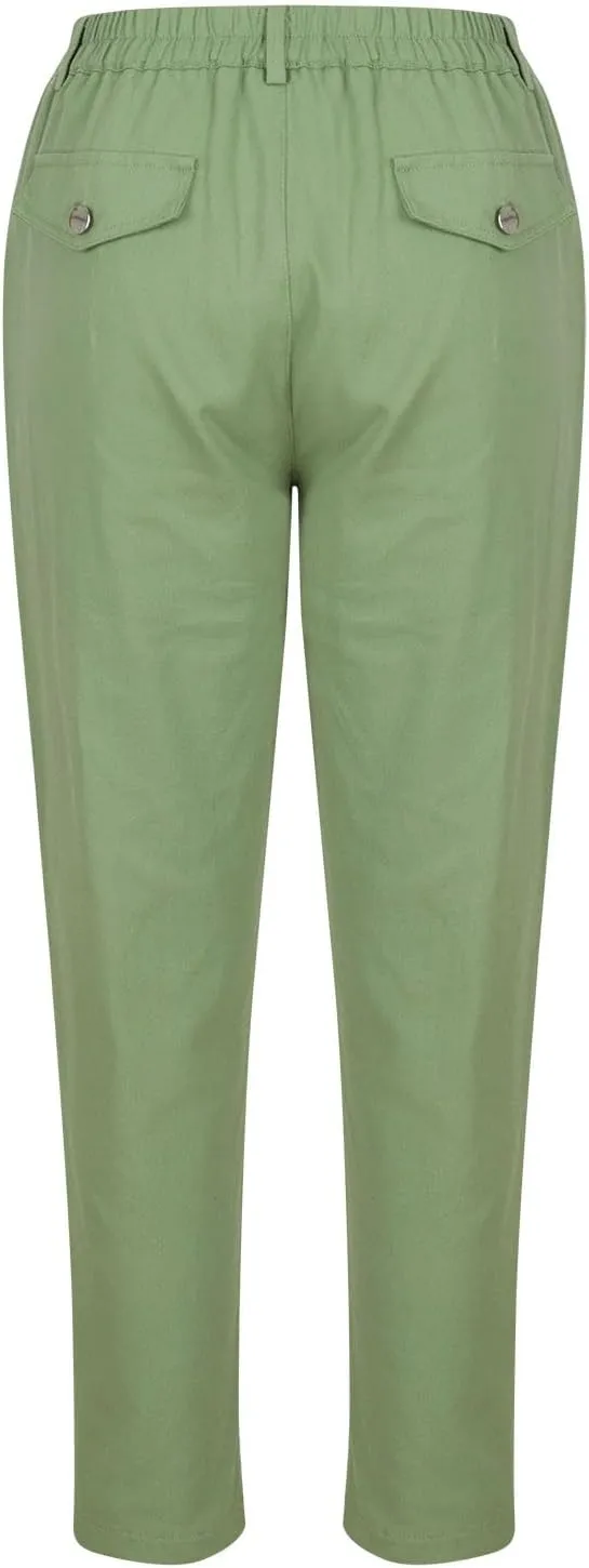 Cropped Dress Pants for Women Business Casual High Waist Ankle Work Pants Straight Leg Capri Trousers with Pockets