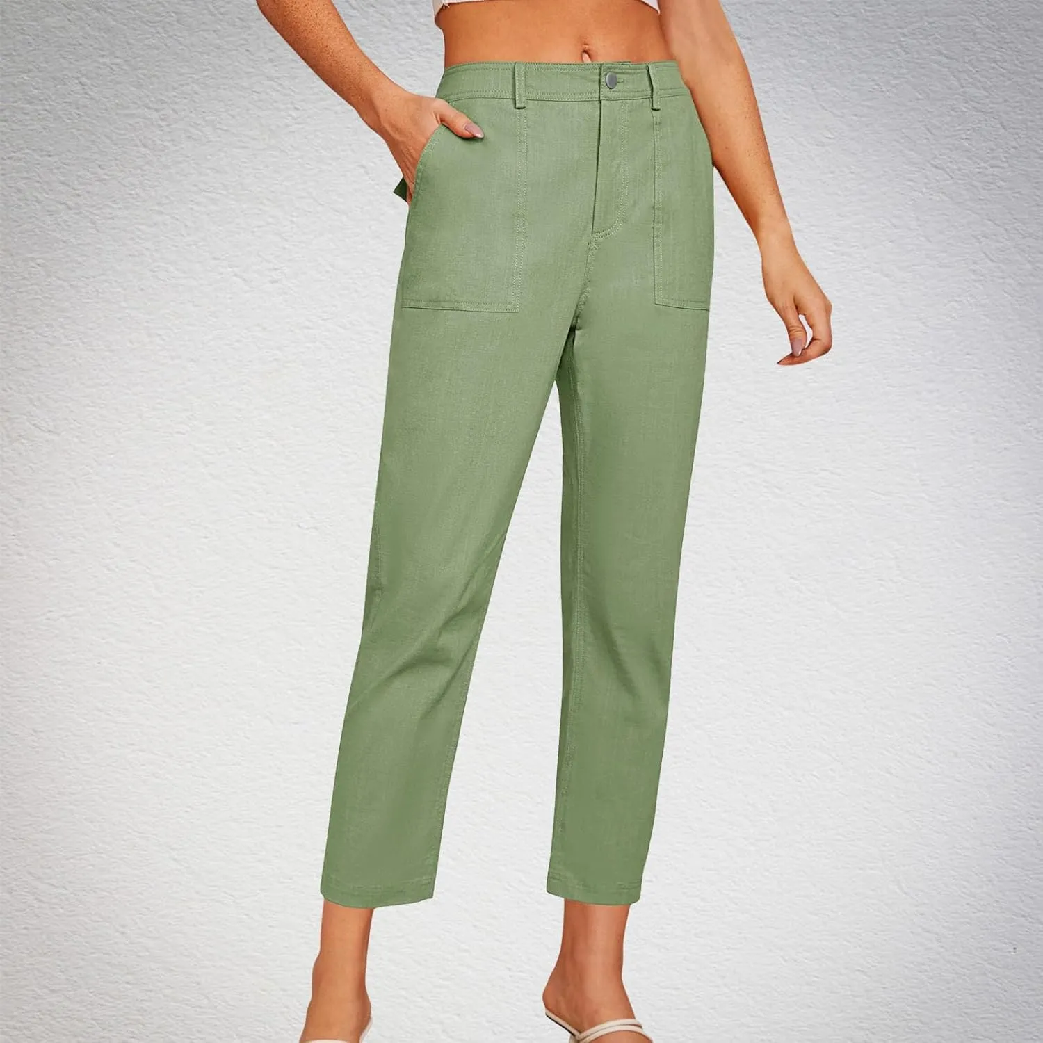 Cropped Dress Pants for Women Business Casual High Waist Ankle Work Pants Straight Leg Capri Trousers with Pockets