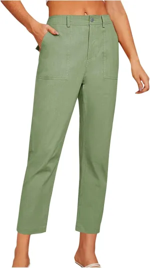 Cropped Dress Pants for Women Business Casual High Waist Ankle Work Pants Straight Leg Capri Trousers with Pockets