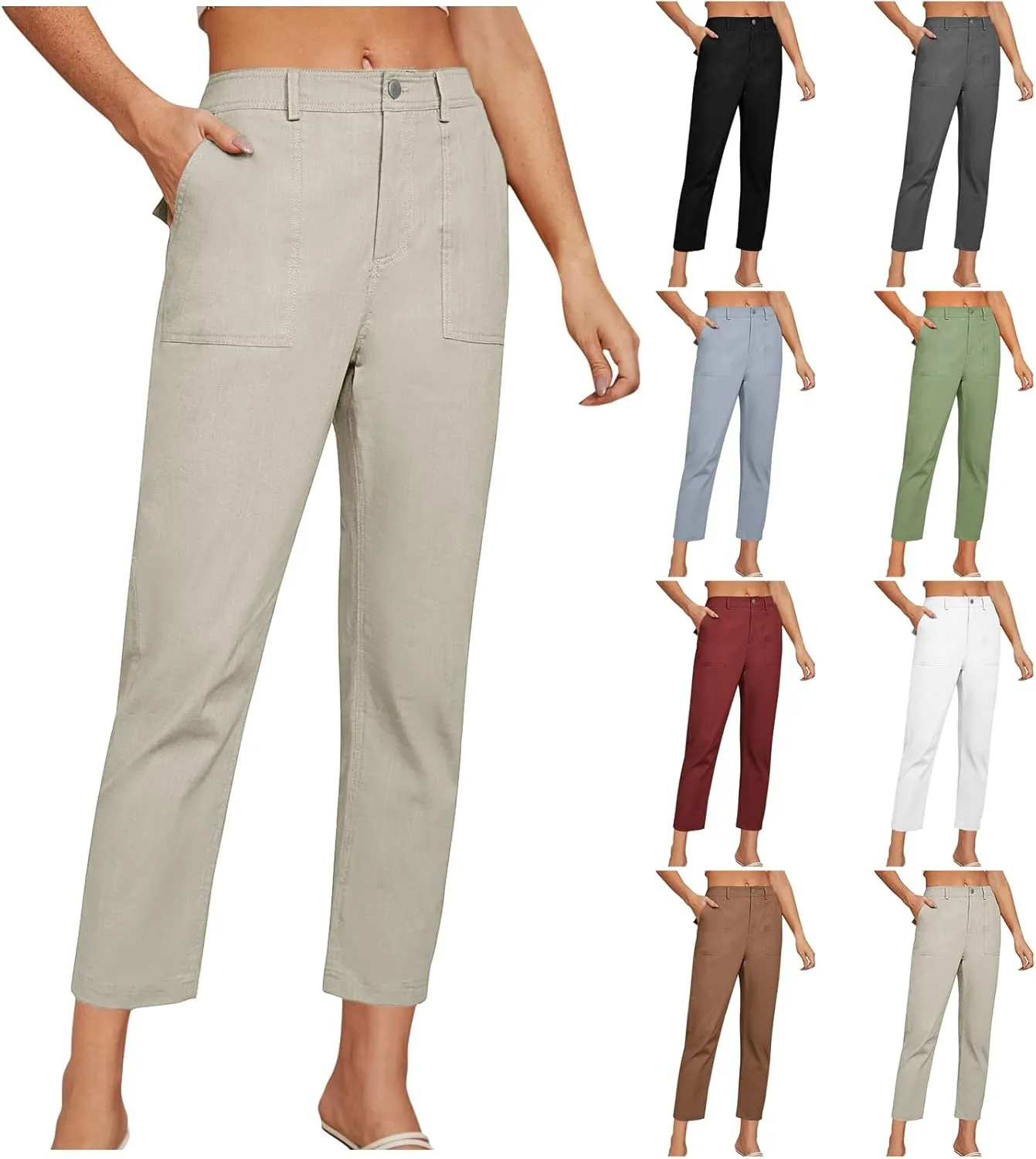 Cropped Dress Pants for Women Business Casual High Waist Ankle Work Pants Straight Leg Capri Trousers with Pockets