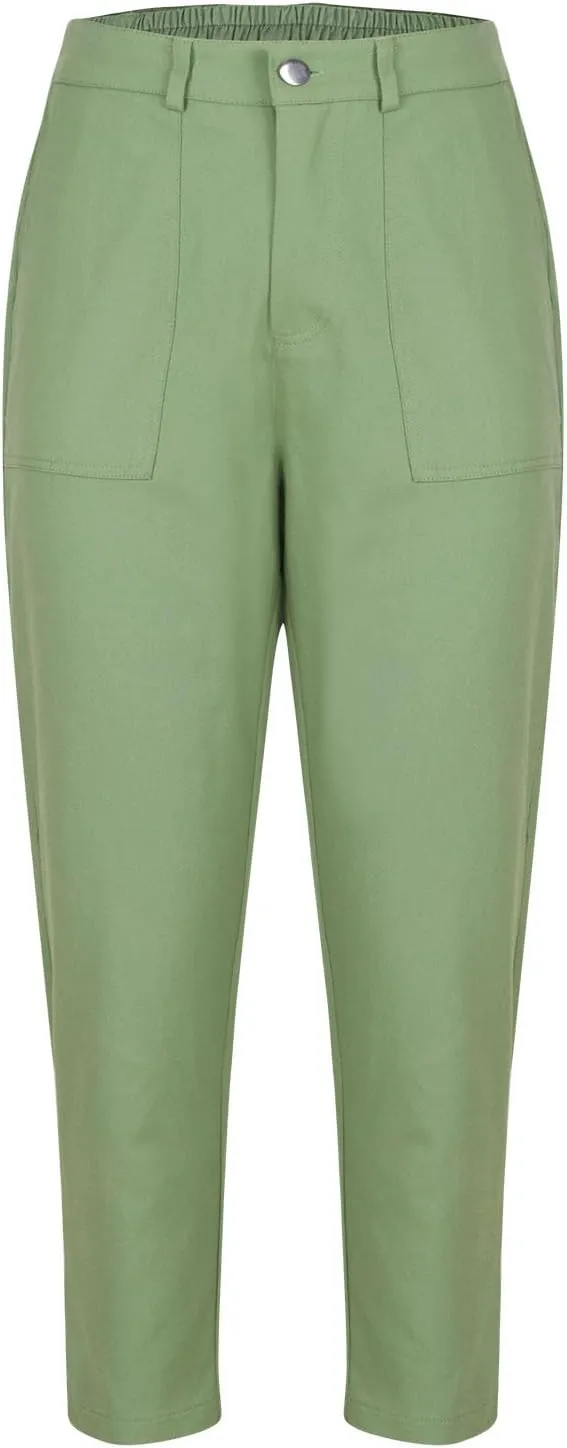 Cropped Dress Pants for Women Business Casual High Waist Ankle Work Pants Straight Leg Capri Trousers with Pockets