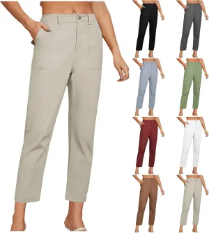 Cropped Dress Pants for Women Business Casual High Waist Ankle Work Pants Straight Leg Capri Trousers with Pockets