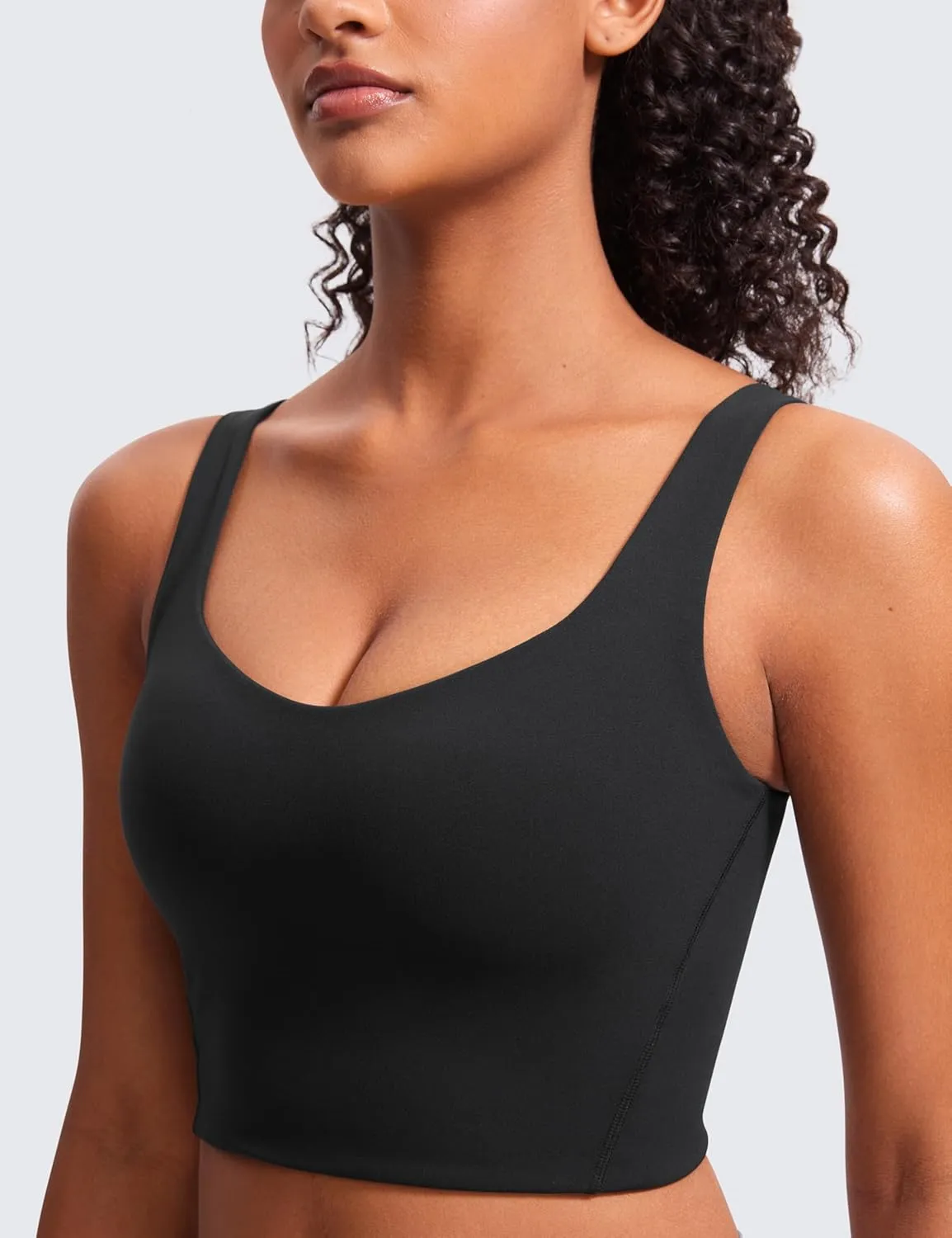 CRZ YOGA Softness Mold Butterluxe Longline Sports Bras for Women - Molded Cup V Neck Yoga Clothes Workout Crop Tank Top