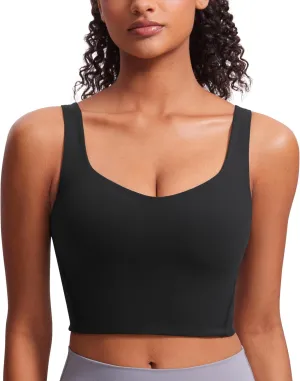 CRZ YOGA Softness Mold Butterluxe Longline Sports Bras for Women - Molded Cup V Neck Yoga Clothes Workout Crop Tank Top