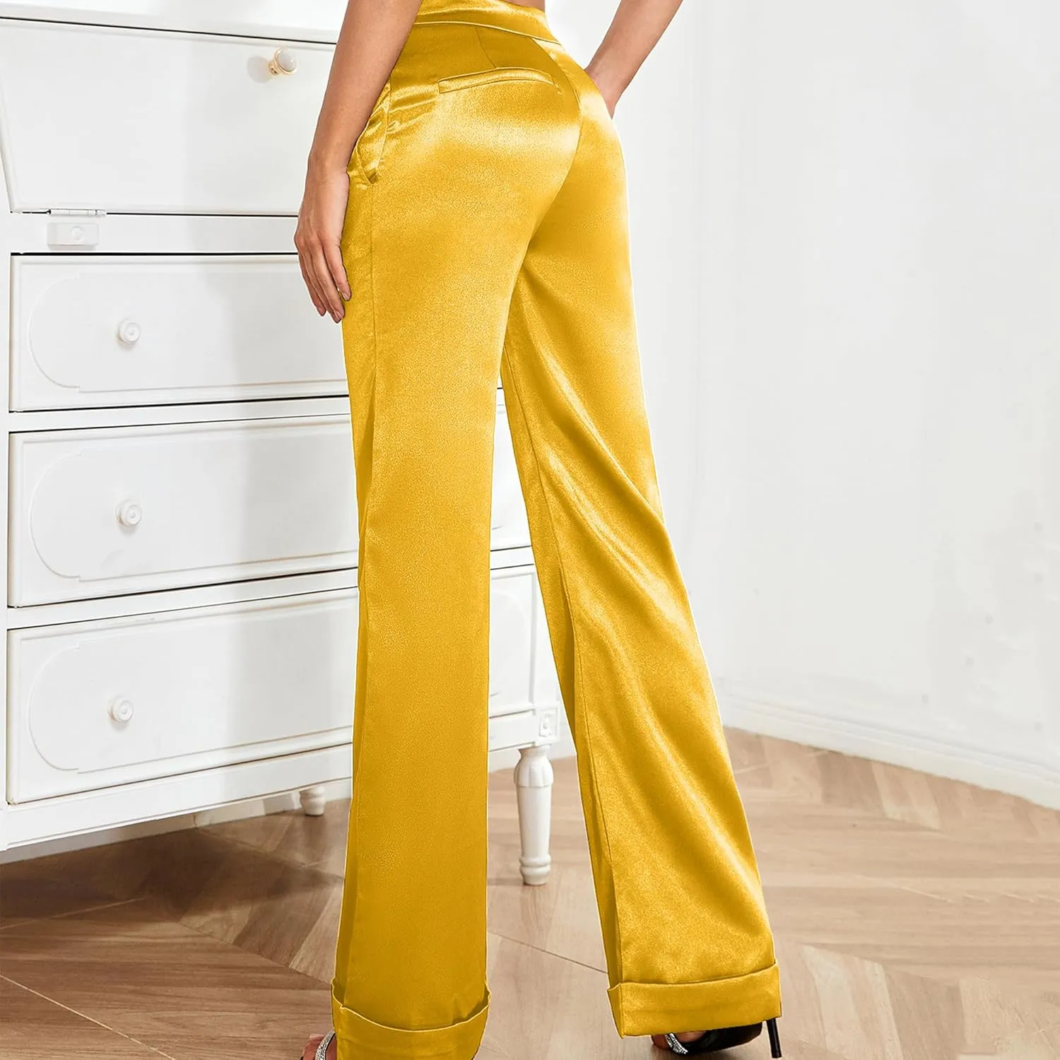 D&M Women's Dress Pants Wide Leg High Waist Flare Pants Work Pants Business Office Casual Lounge Pant Trousers with Pocket