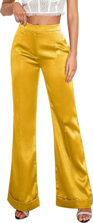 D&M Women's Dress Pants Wide Leg High Waist Flare Pants Work Pants Business Office Casual Lounge Pant Trousers with Pocket