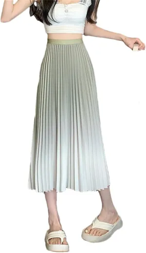 Dbdkejj Women Spring Summer Pleated Midi Skirt Korean Straight Skirt