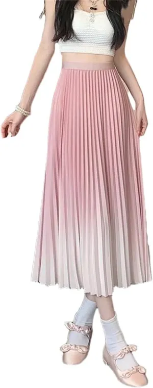 Dbdkejj Women Spring Summer Pleated Midi Skirt Korean Straight Skirt