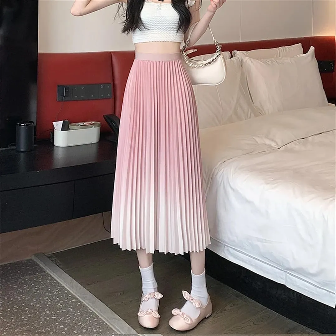 Dbdkejj Women Spring Summer Pleated Midi Skirt Korean Straight Skirt